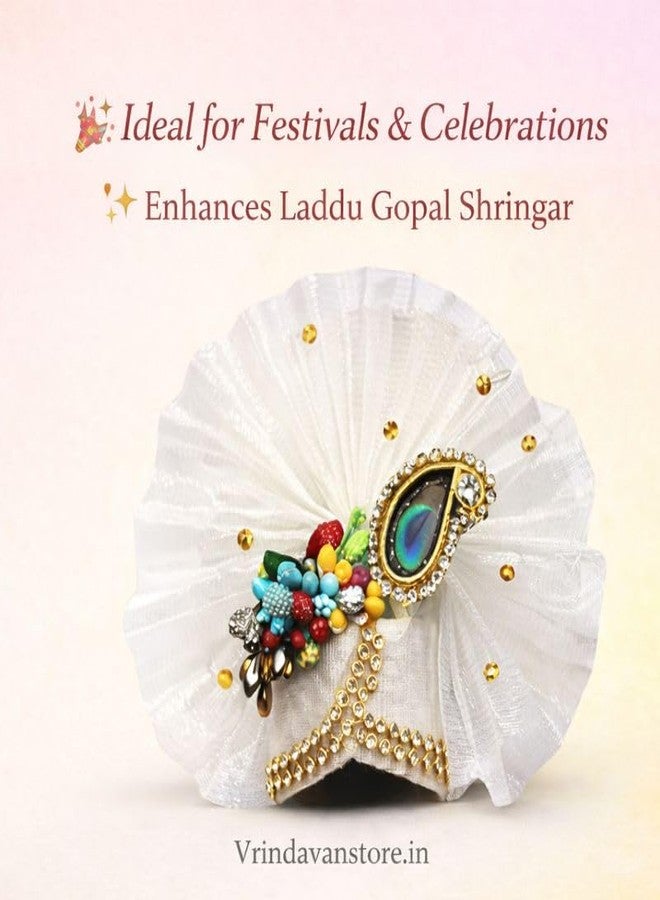 Vrindavanstore.in Laddu Gopal Pagdi الحجم 3 رقم. | التقليدية كريشنا جي باغدي موكوت | بال جوبال باجدي لشرينجار | كانها جي باغدي لبوجا اليومية والمهرجانات | باغدي الزخرفية للمنزل ماندير - Image 3